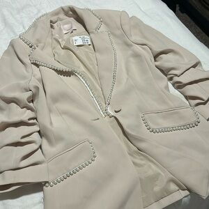 NWT Cinq a Sept Gracey Tan Pearl Blazer Size 4